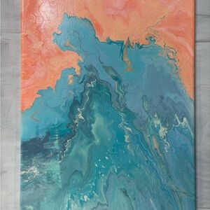 BTS Inspired Abstract Coral and Teal Canvas Art